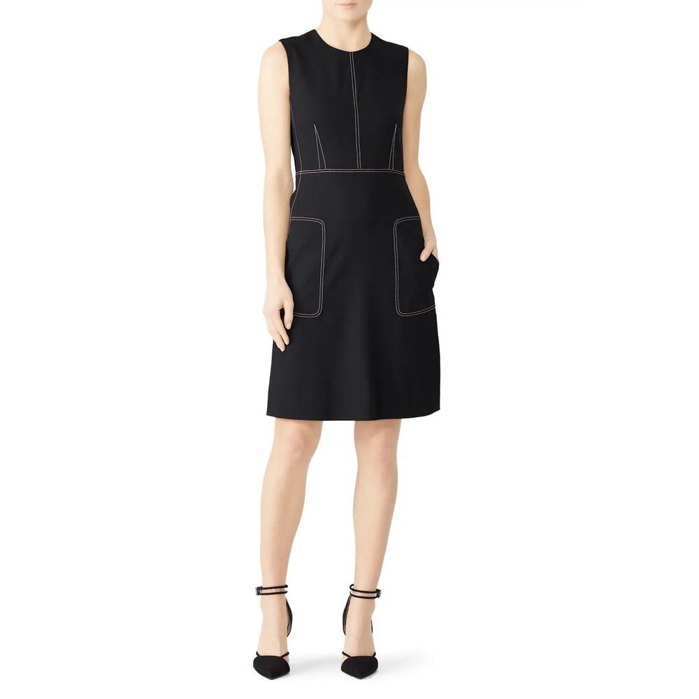 Diane von Furstenburg Tedi Seam Dress Black Pink Stitching 10 Wool Shift Sheath‎
